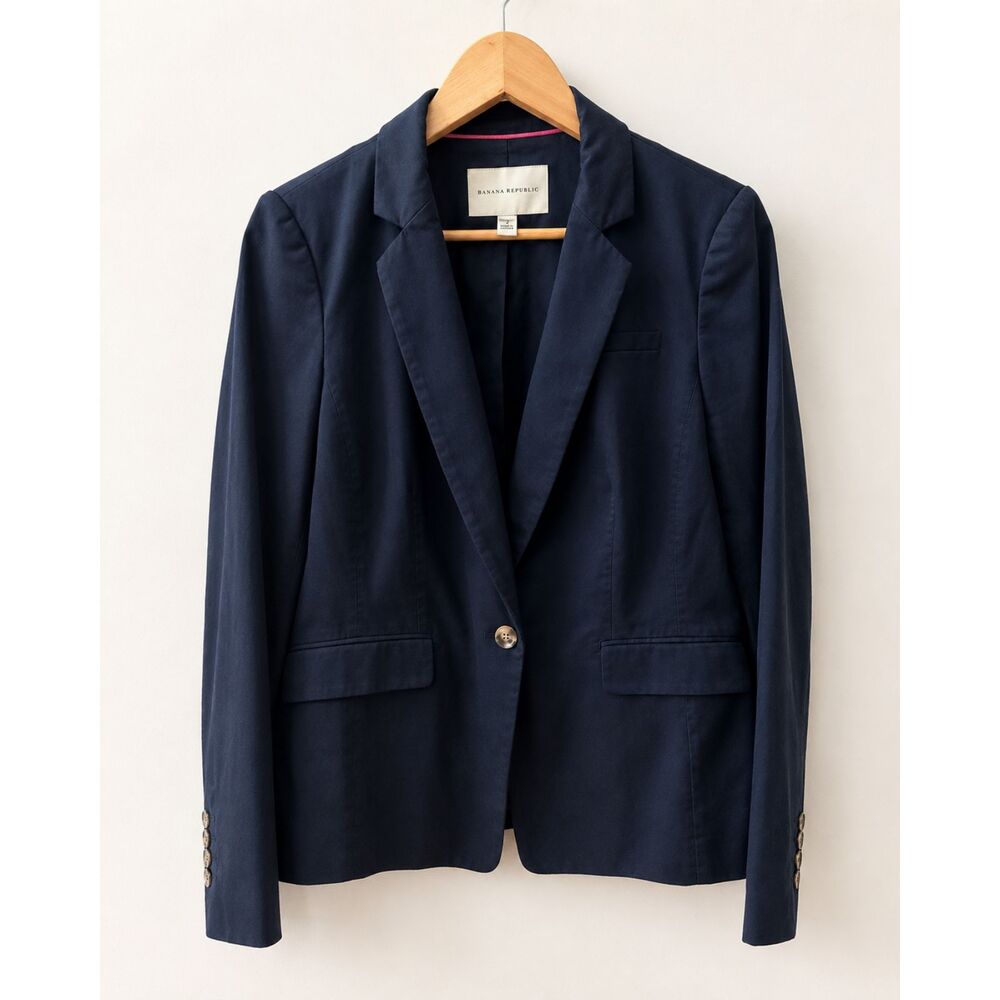 Banana Republic Navy Stretch Blazer Size 12 One Button EUC